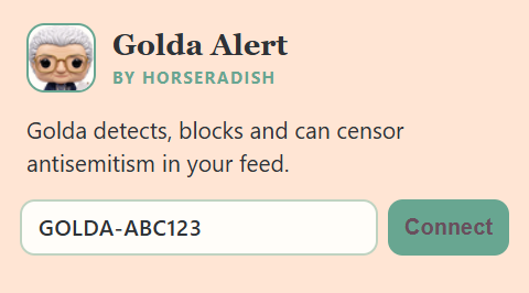 Golda's extension with the parent code GOLDA-ABC123 and the Connect button.